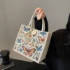 Butterfly Printed Hand Bag Linen Bag Women Students Handbags Fashion Ladies Top-handle Bags Designer Luxury Сумка Женская Bolsa
